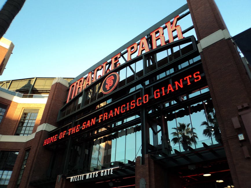 best baseball stadiums - Oracle Park entrance in San Francisco, home to the Giants. Captured during daytime with clear skies.