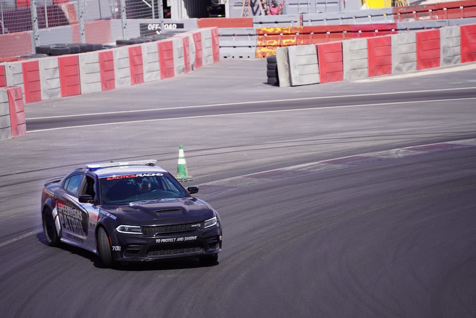 edc las vegas festival - High-speed drifting car at Las Vegas race track, showcasing thrilling motorsport action.