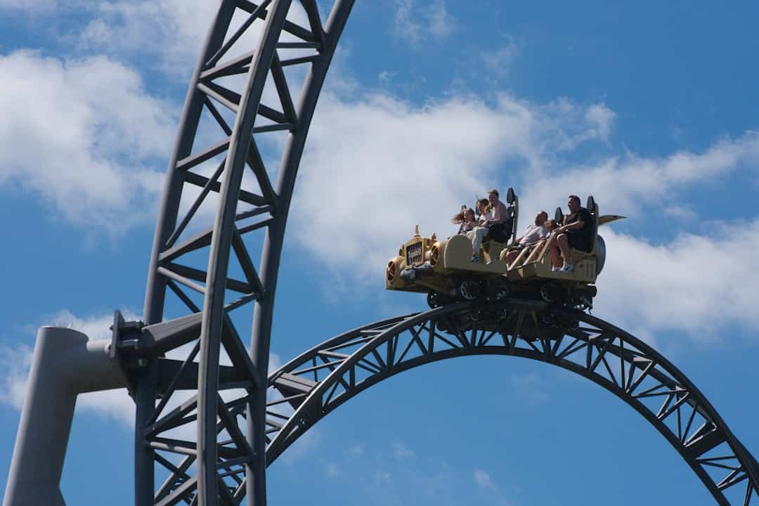 cedar point visit - A roller coaster is going upside down.