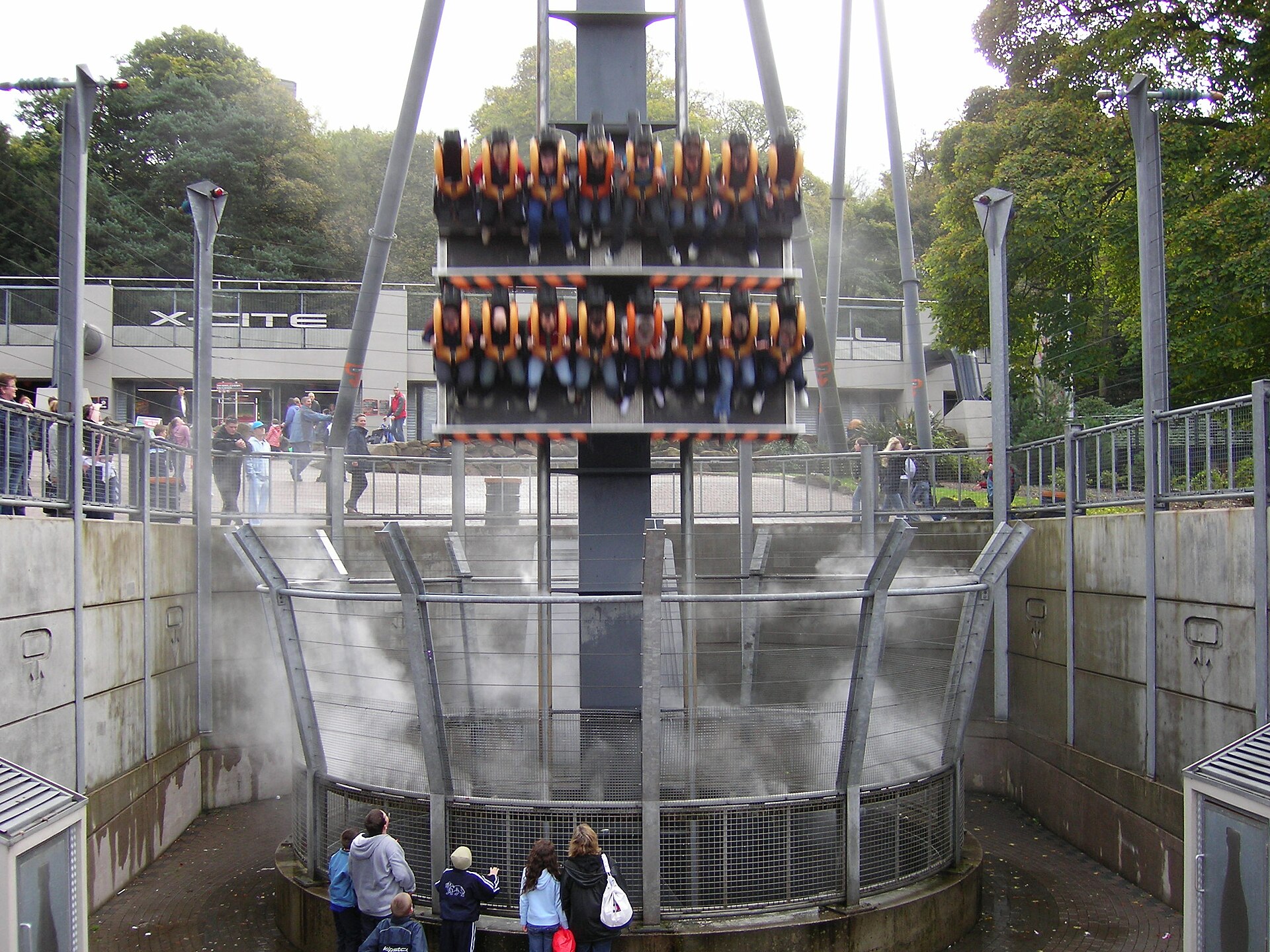 Oblivion's trains plunging into the smoke-filled underground tunnel at Alton Towers