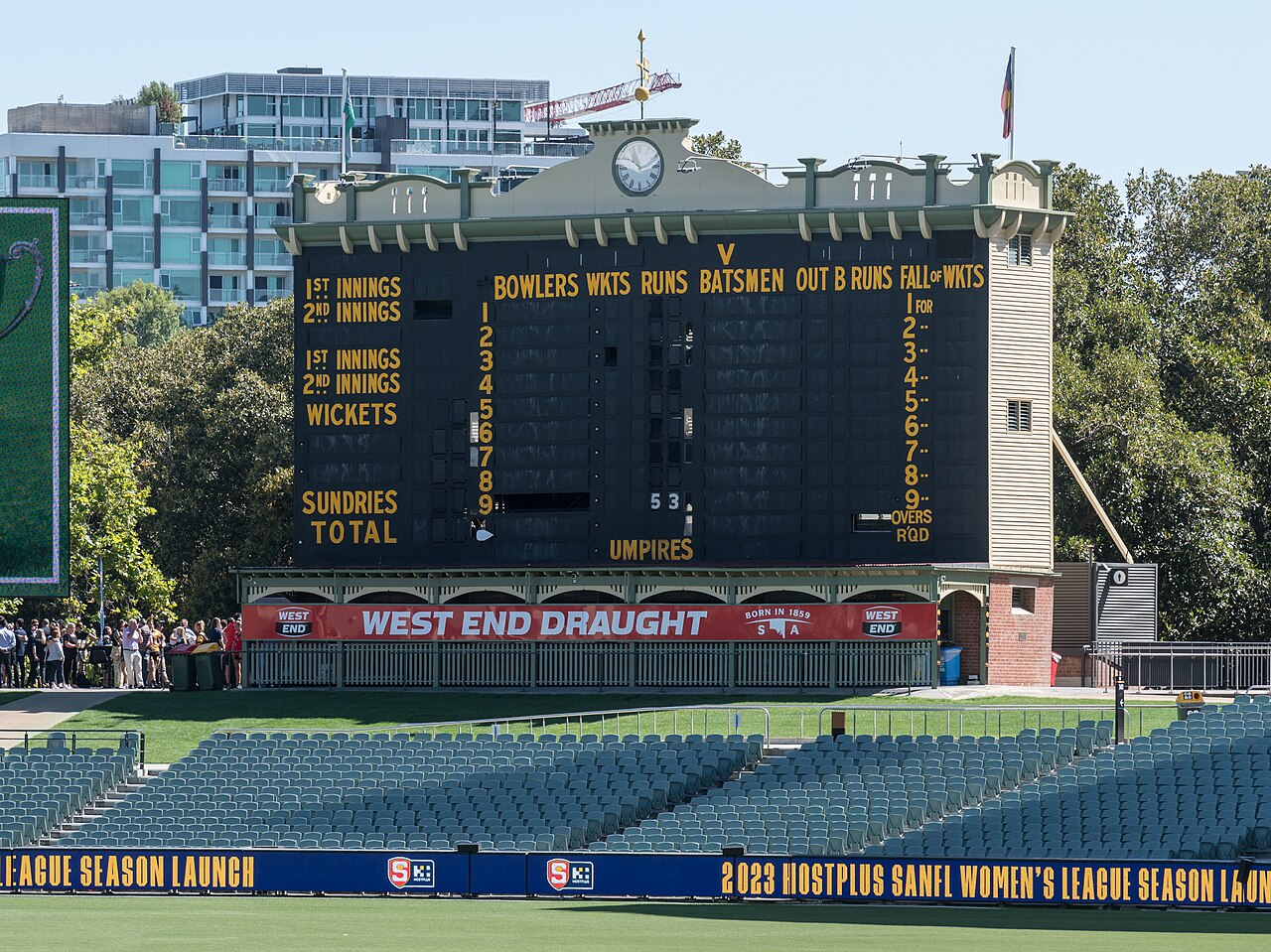 The heritage-listed manual scoreboard at Adelaide Oval