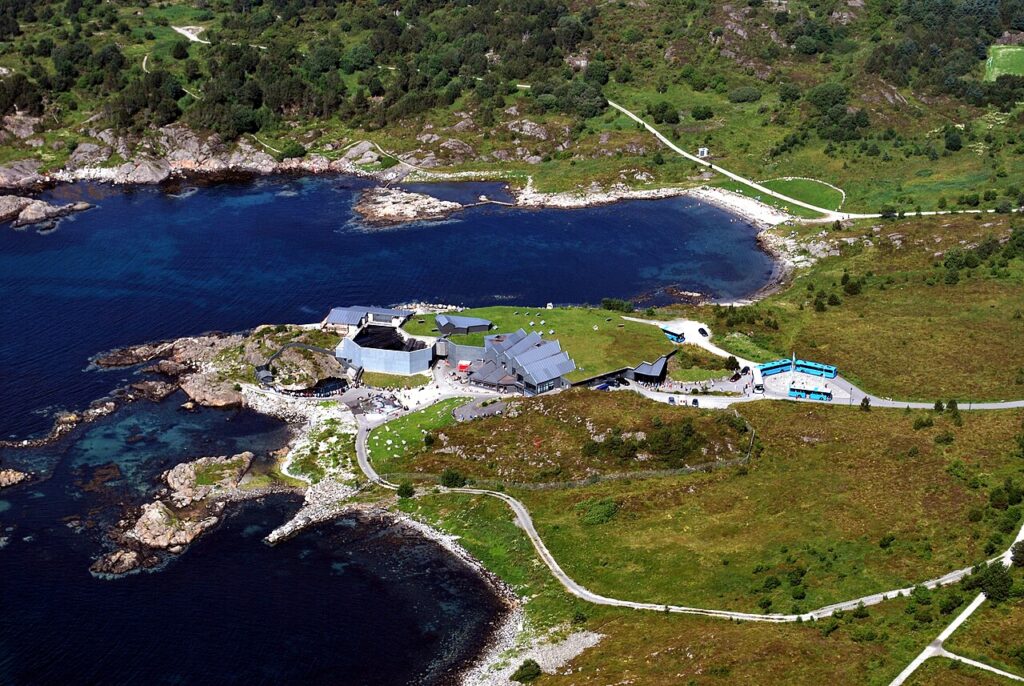Atlanterhavsparken aquarium buildings on the shoreline at Tueneset near Ålesund, Norway