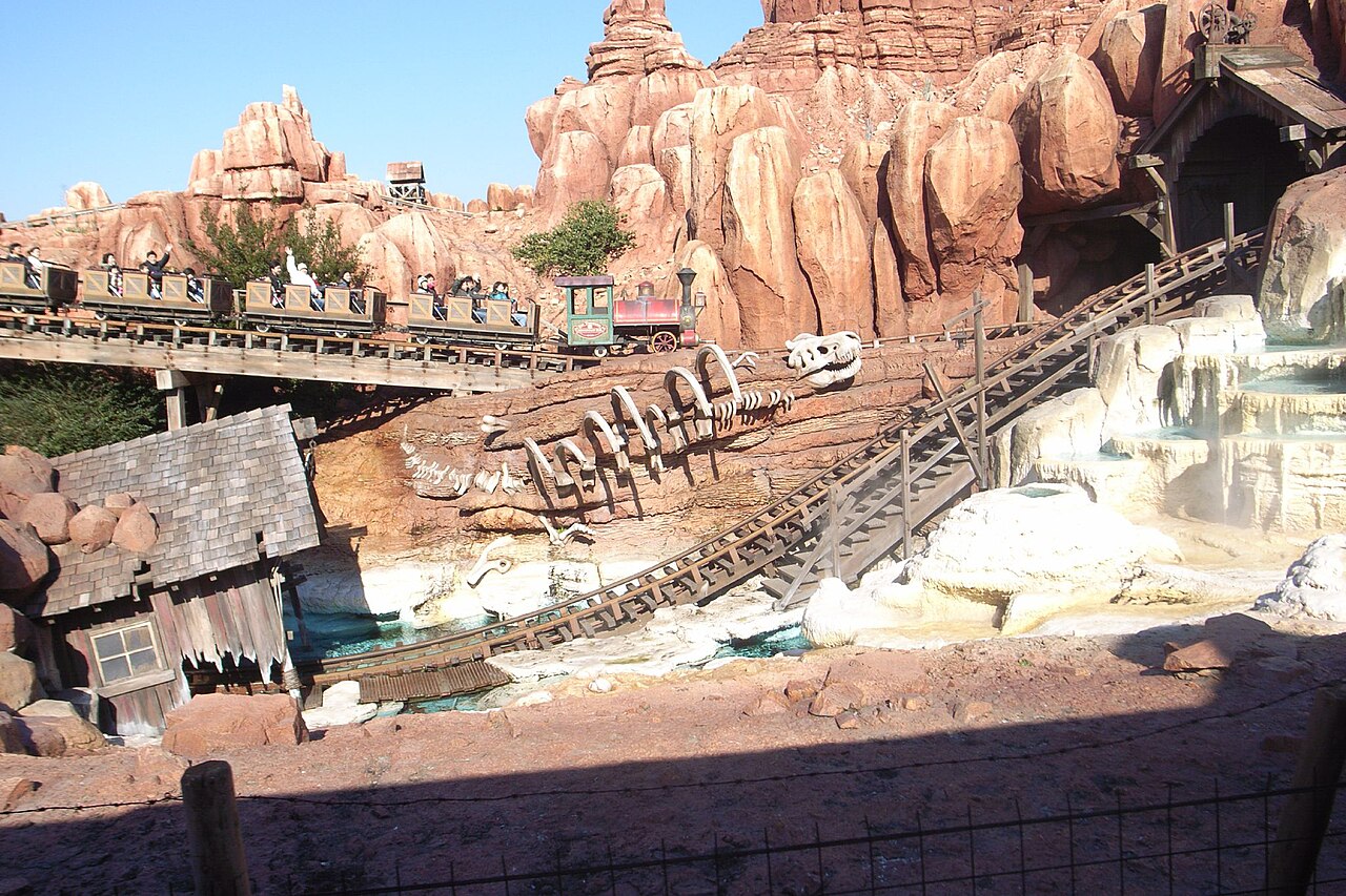 Big Thunder Mountain train crossing trestle at Tokyo Disneyland