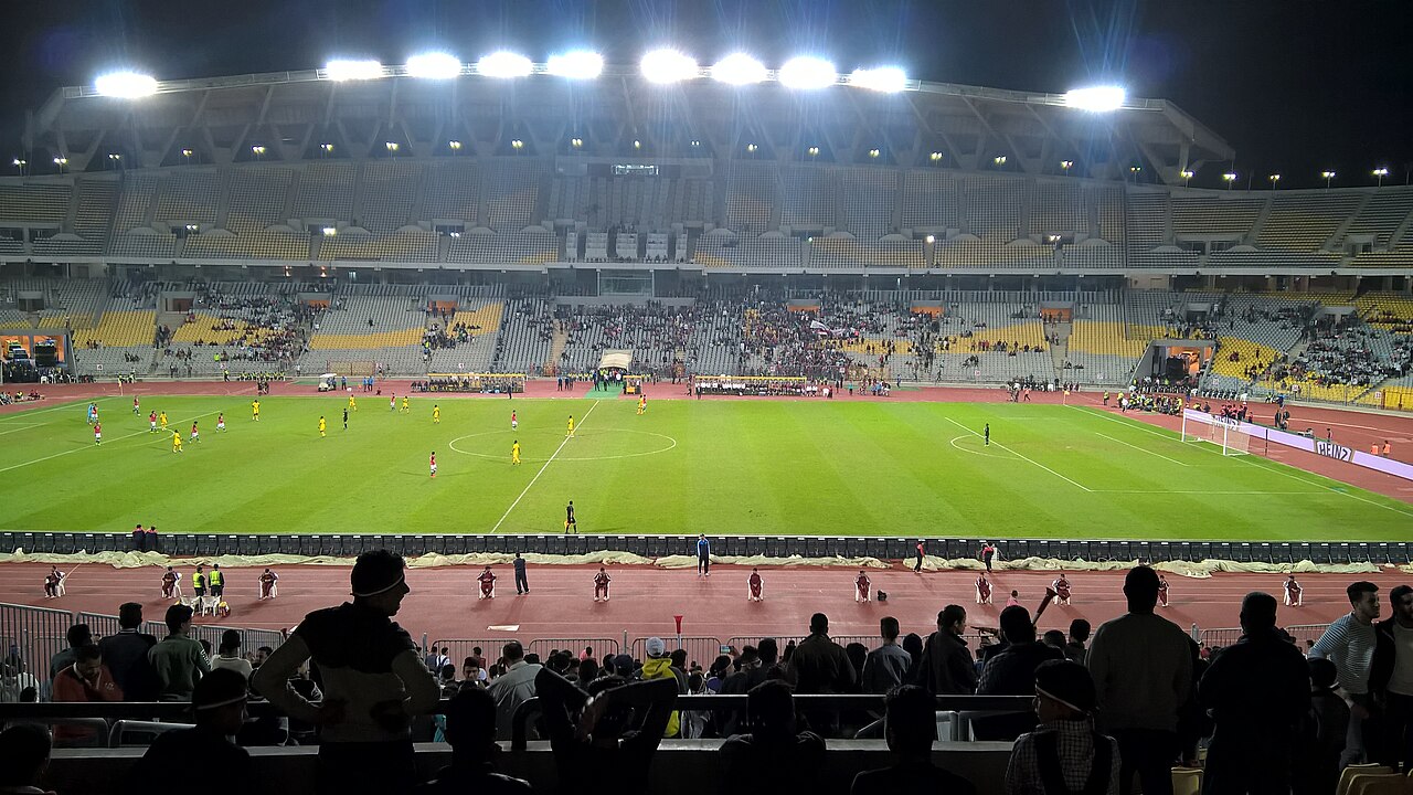 Borg El Arab Stadium under floodlights during a friendly between Egypt and Togo in March 2017