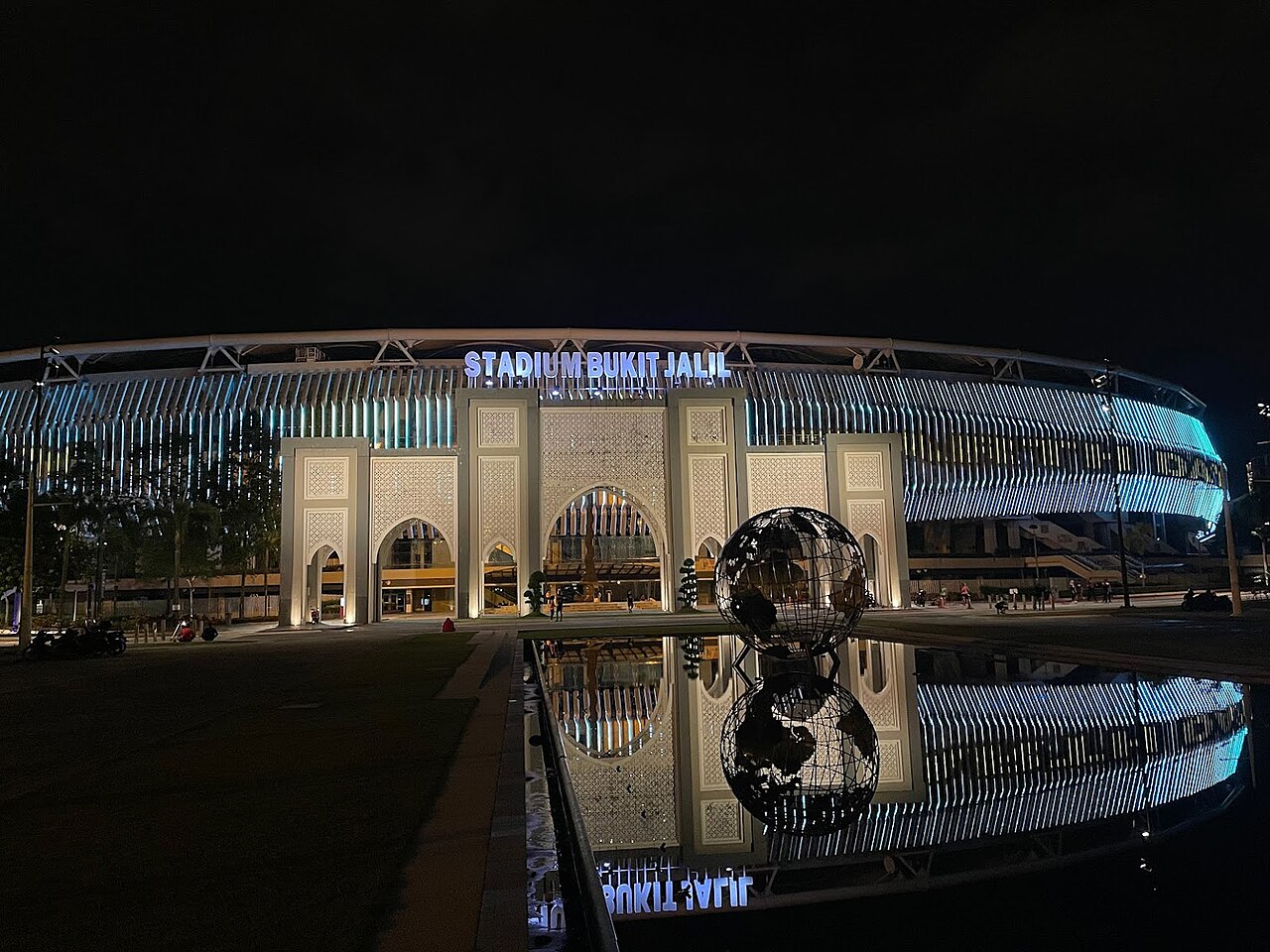Bukit Jalil National Stadium illuminated by LED lights at night