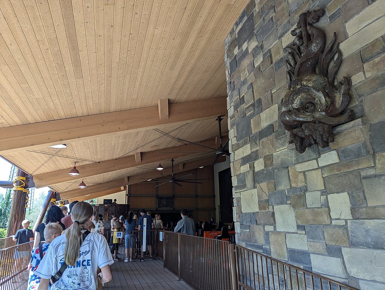 Cannibal's loading station at Lagoon with carved monster relief