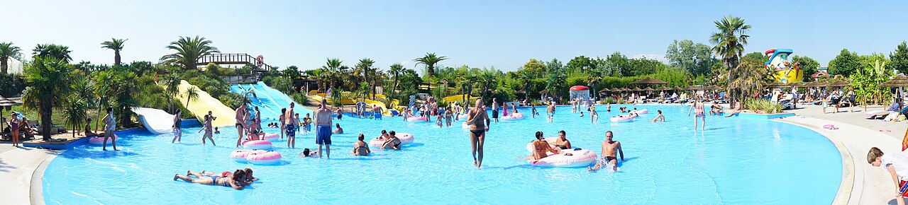Panorama of the wave pool at Caribe Bay (formerly Aqualandia) in Jesolo