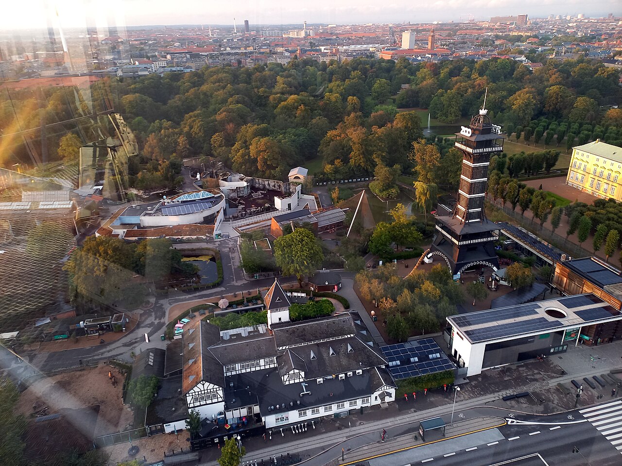 Aerial view of Copenhagen Zoo and its observation tower
