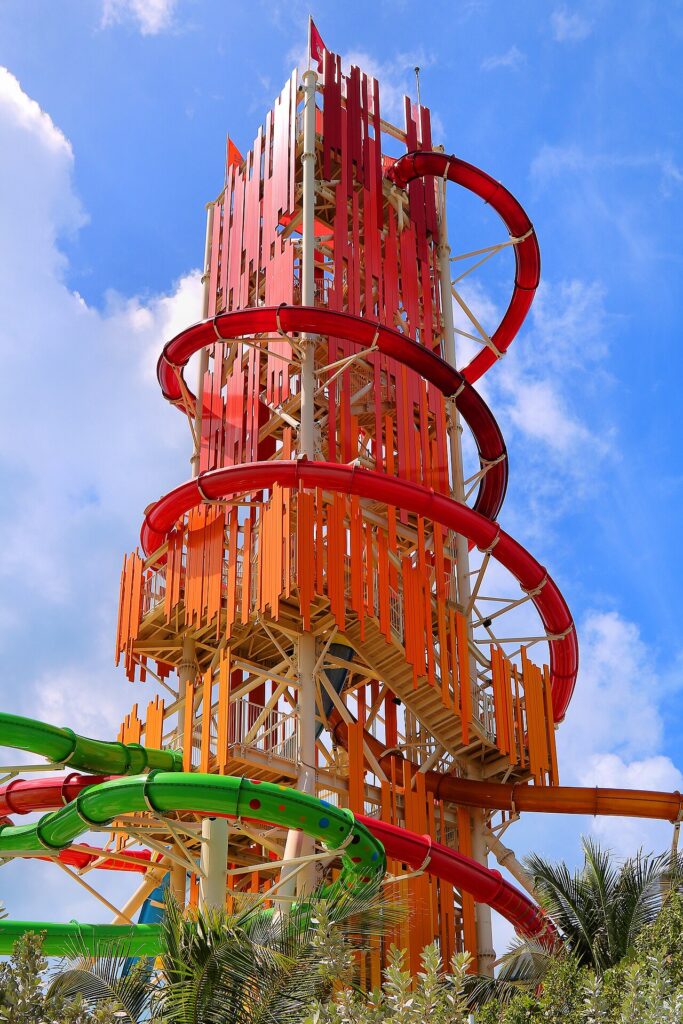 Daredevil's Tower and its water slides at Perfect Day at CocoCay, Bahamas