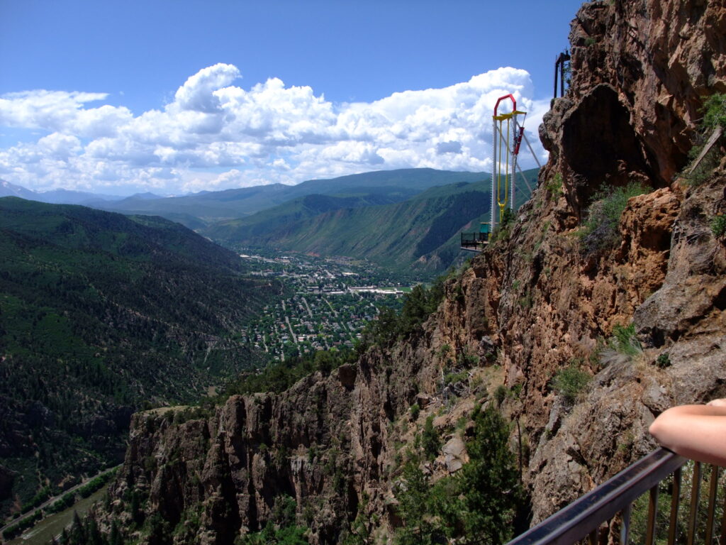 The cliff edge at Glenwood Caverns Adventure Park, 1,300 feet above Glenwood Springs, Colorado