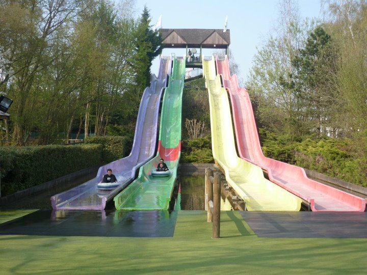 Multi-lane water slides at a French water park