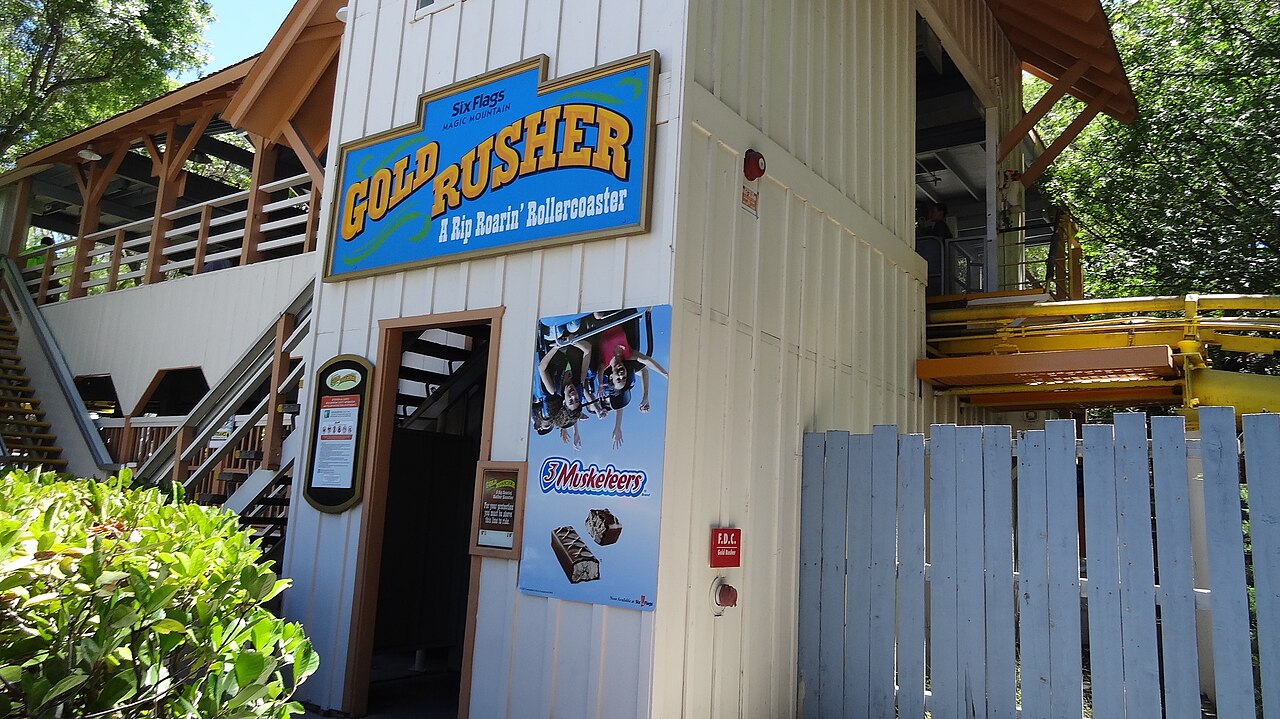 Gold Rusher entrance sign at Six Flags Magic Mountain