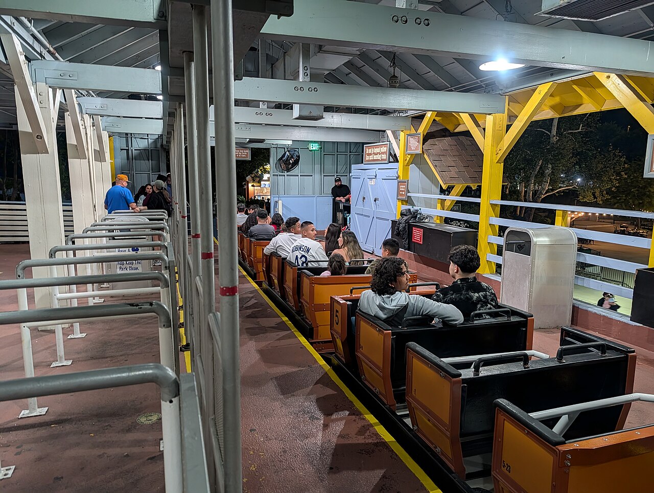 Gold Rusher station at night at Six Flags Magic Mountain