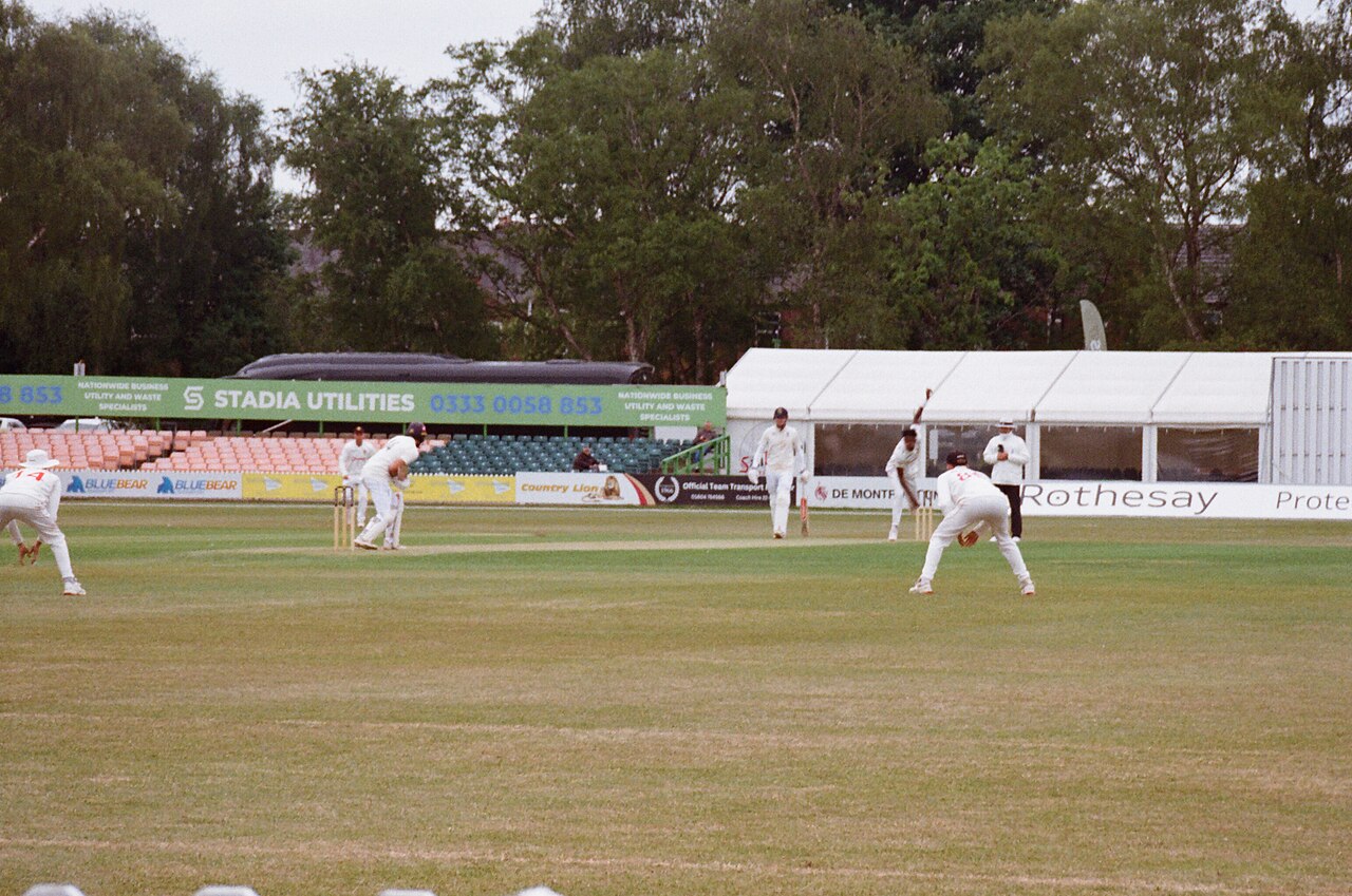 Bowler delivering during a match at Grace Road, Leicester