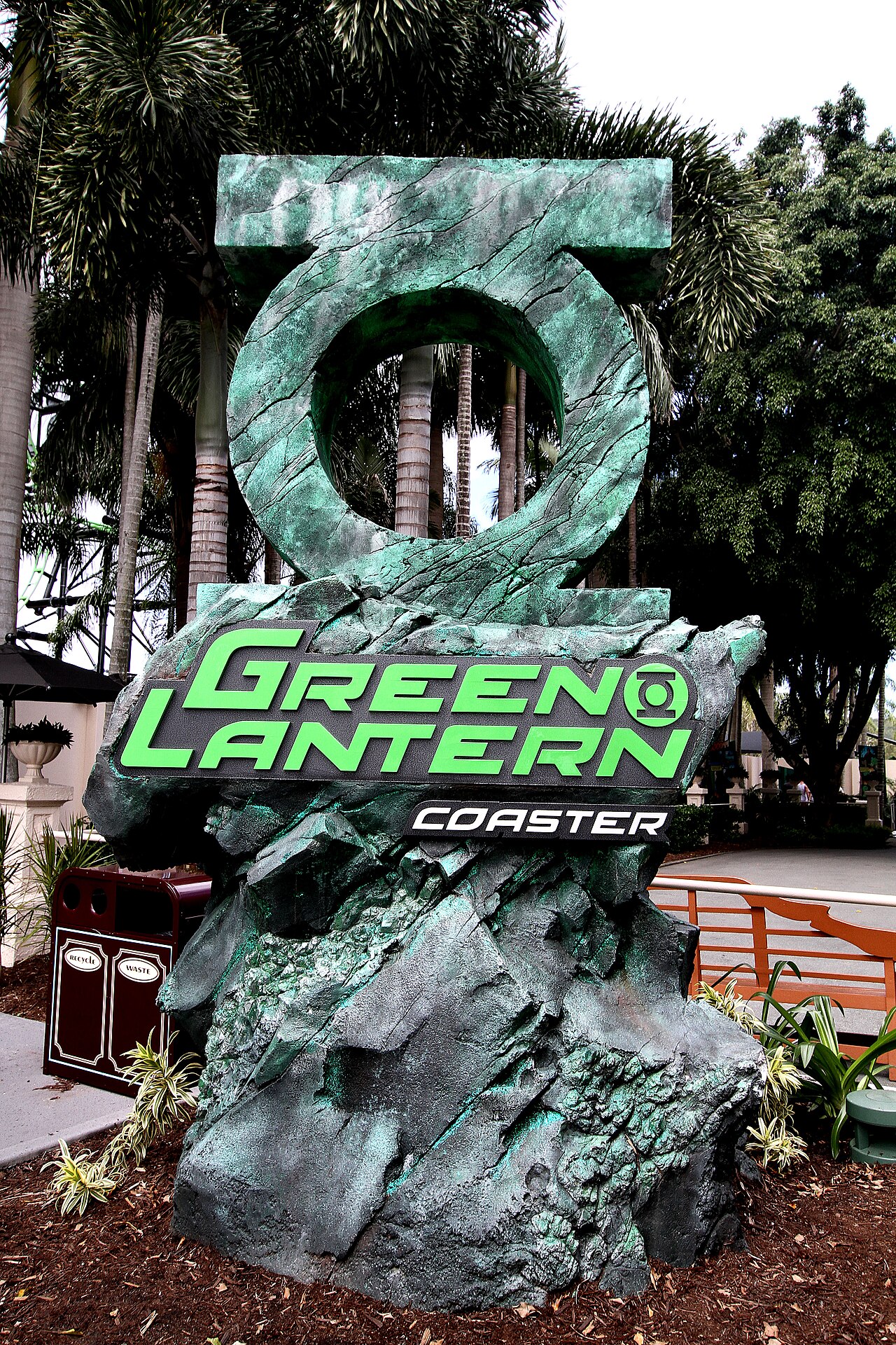 Green Lantern Coaster entrance sign at Warner Bros. Movie World