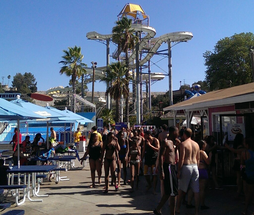 High Extreme mat slide tower at Raging Waters Los Angeles
