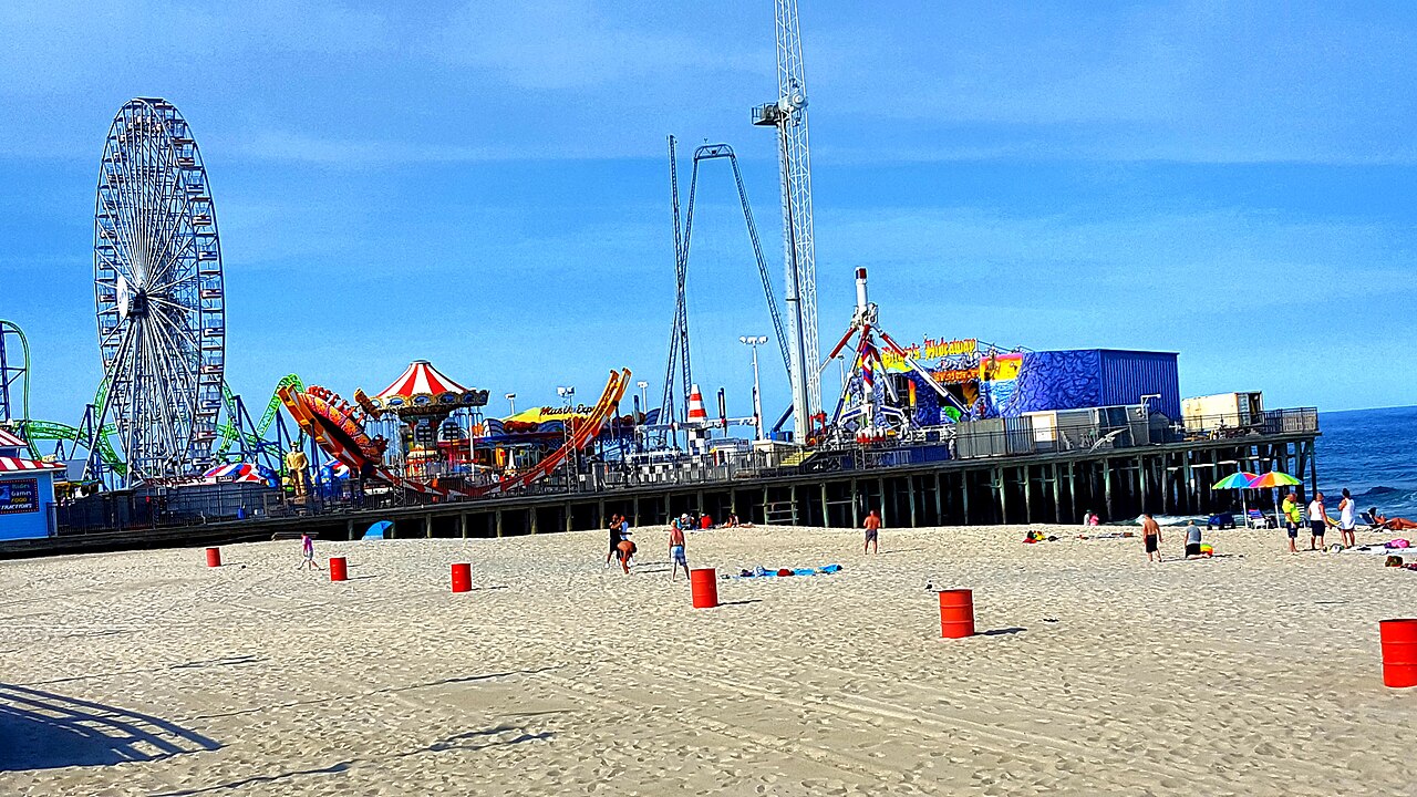 Casino Pier seen from the Seaside Heights beach with Hydrus's green track visible at far left