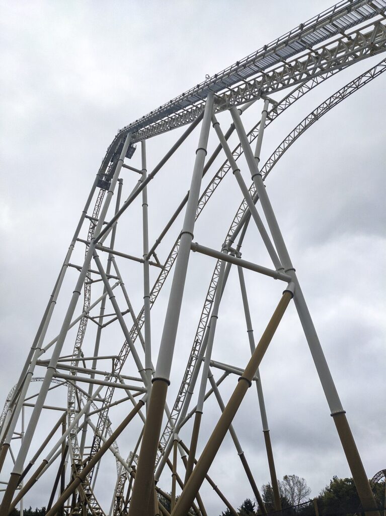Hyperia roller coaster lift hill and elements at Thorpe Park, UK