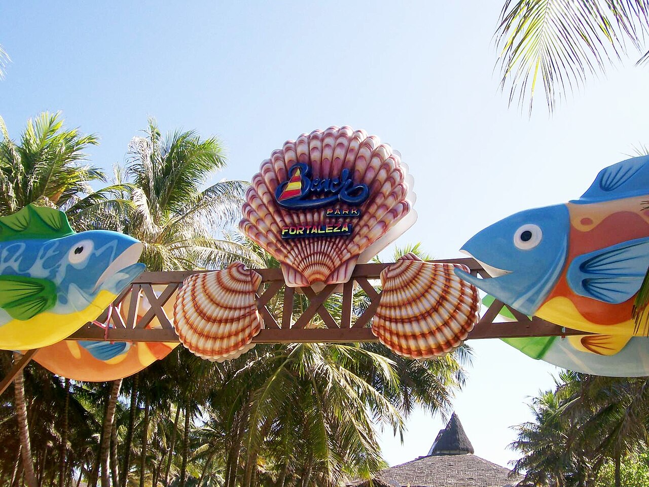 The seashell-themed entrance gate of Beach Park in Fortaleza, Brazil