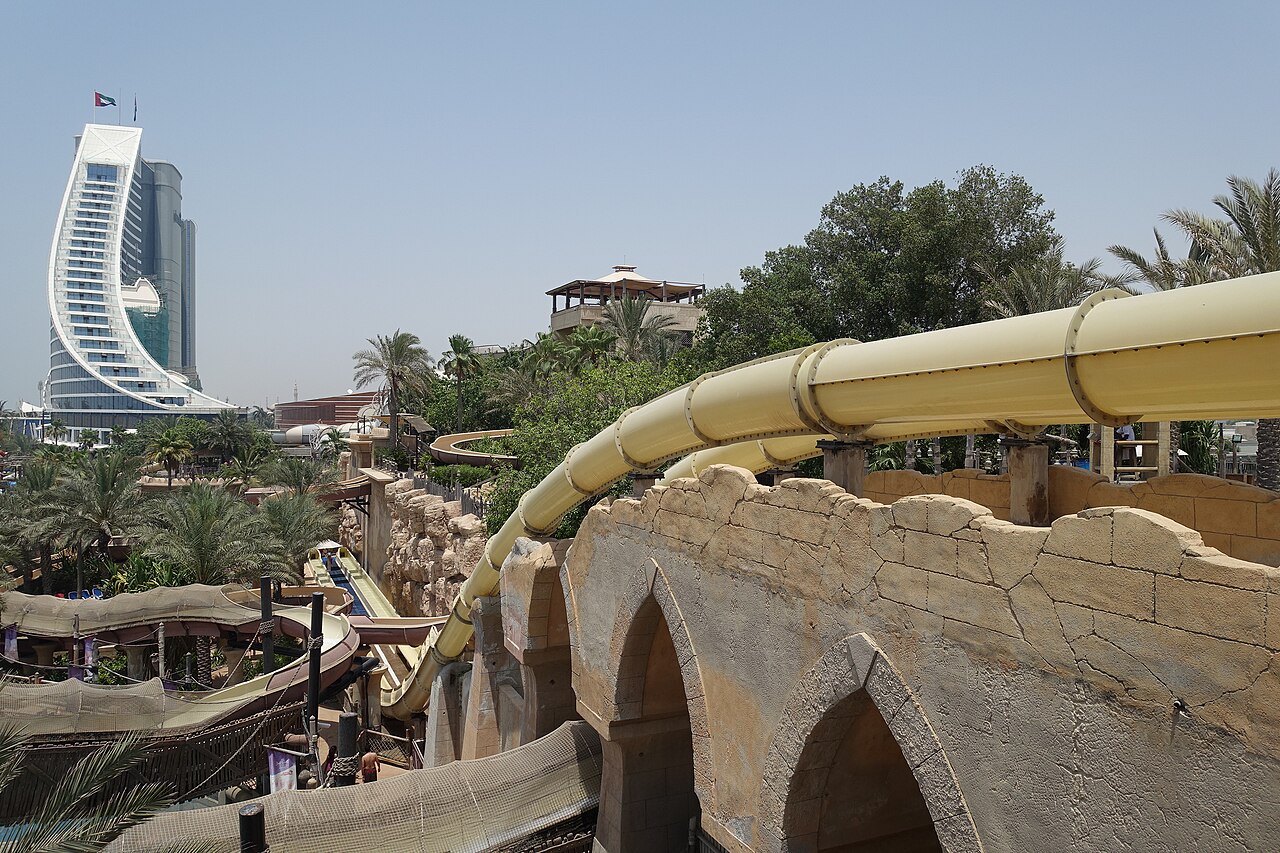 Jumeirah Sceirah slide with the Jumeirah Beach Hotel behind