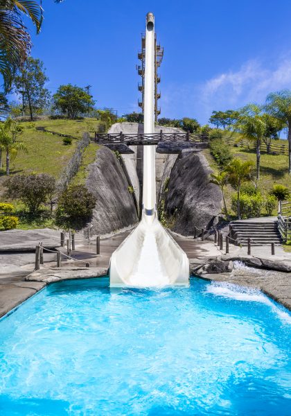 Kilimanjaro water slide dropping down the hillside into a pool at Aldeia das Águas Park Resort, Brazil