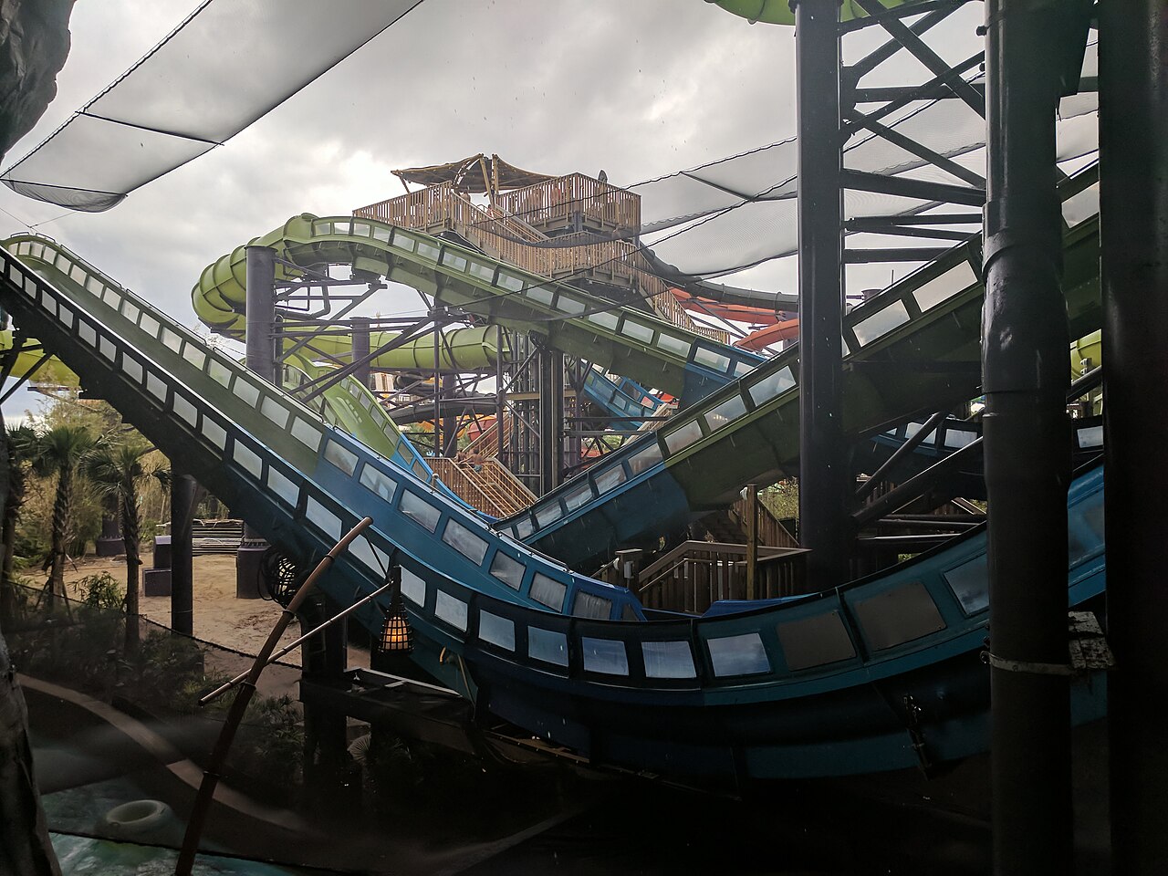 The Krakatau Aqua Coaster winding through Universal Volcano Bay
