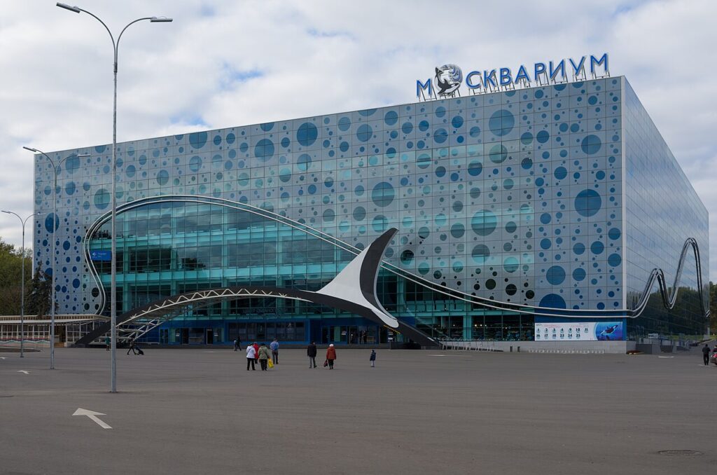 Facade of the Moskvarium oceanography and marine biology center at VDNH in Moscow