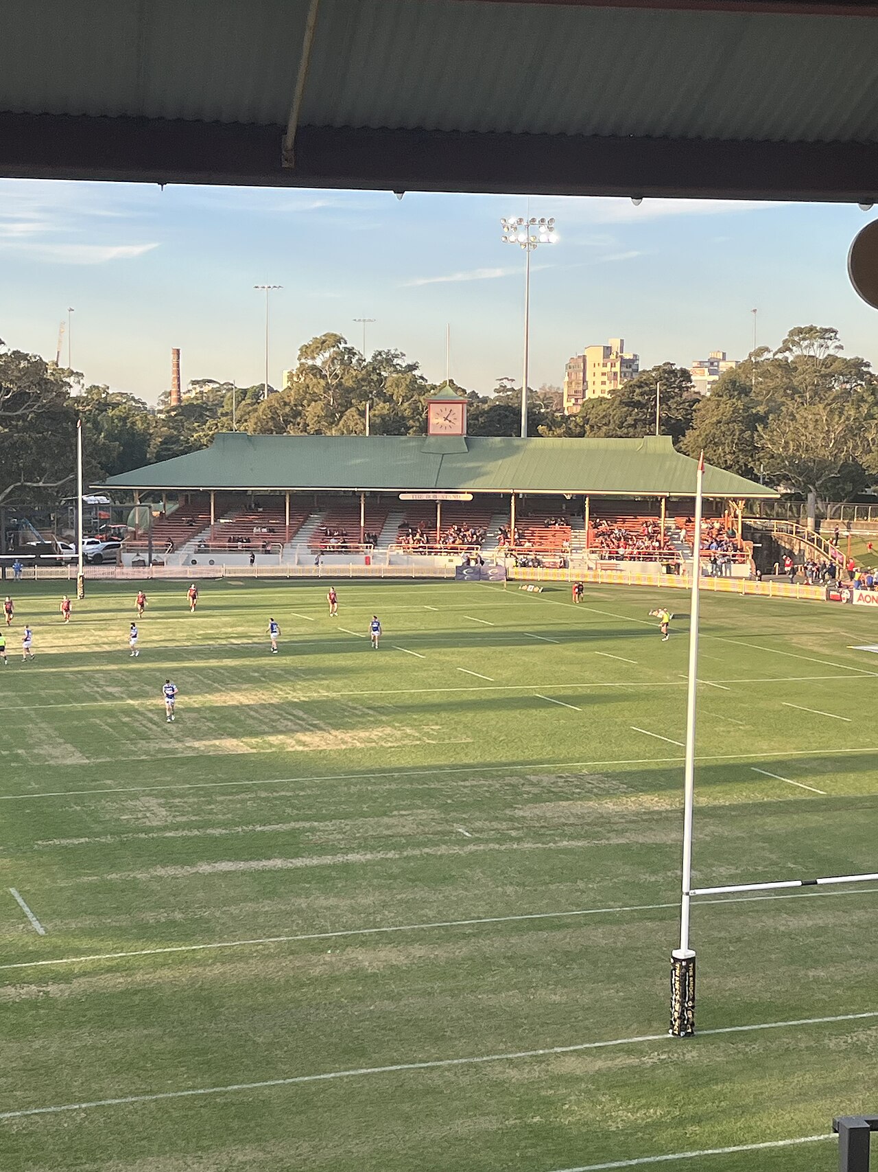 A rugby league match at North Sydney Oval seen from the Macartney Stand