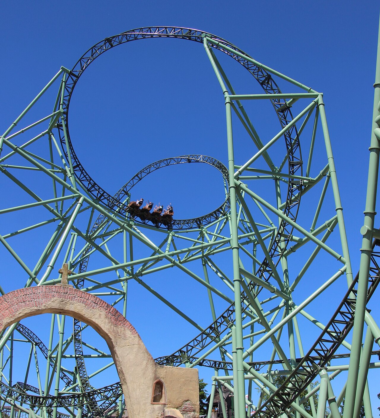 The Oath of Karnan roller coaster structure at Hansa Park with its first drop