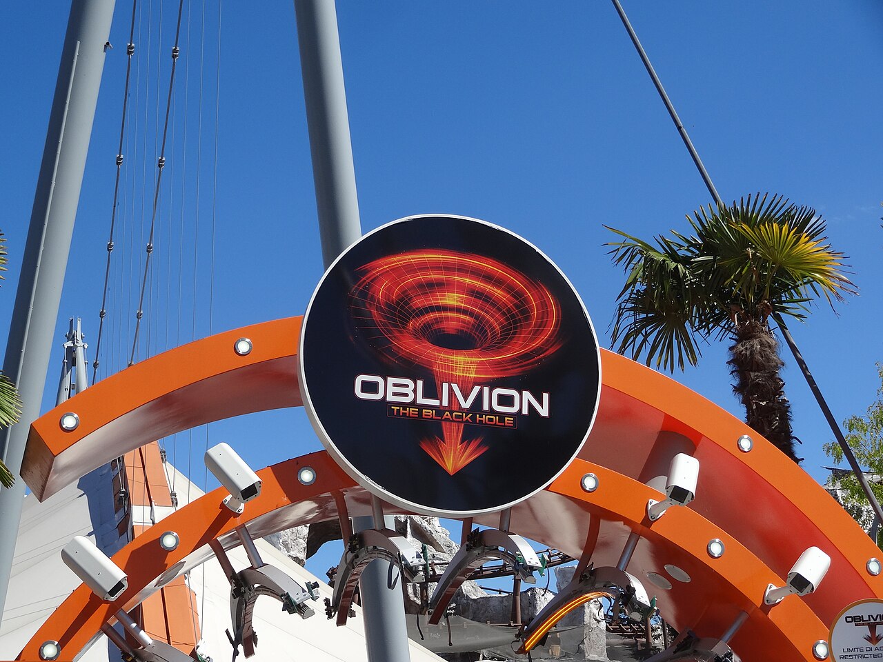 Oblivion: The Black Hole entrance sign at Gardaland