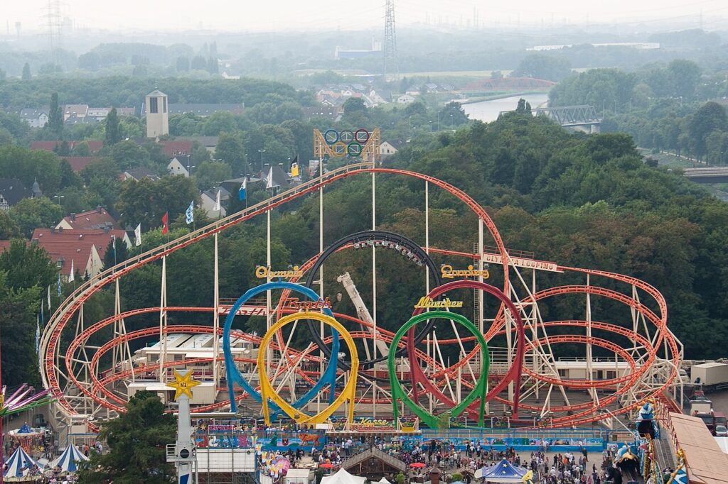 Olympia Looping portable roller coaster full layout with five loops