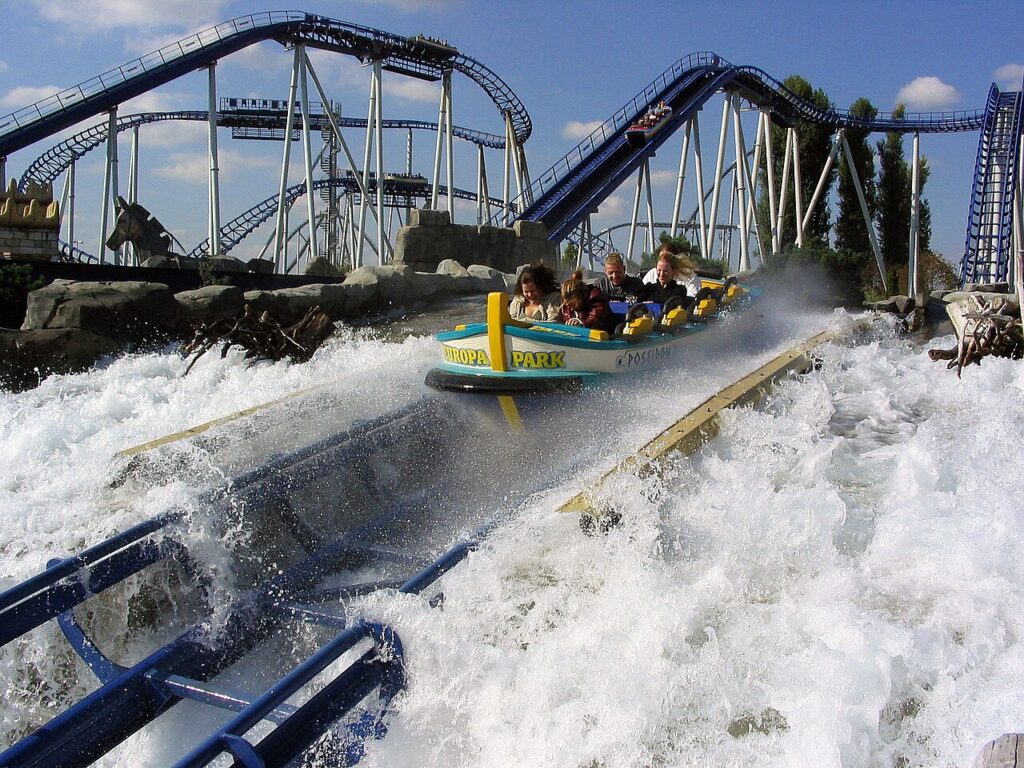 Poseidon water coaster splashdown at Europa-Park in Rust, Germany