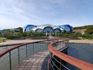The shell-shaped main building of the Primorsky Oceanarium on Russky Island, Vladivostok