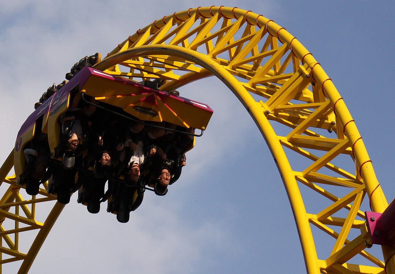 A Rage car mid-loop at Adventure Island