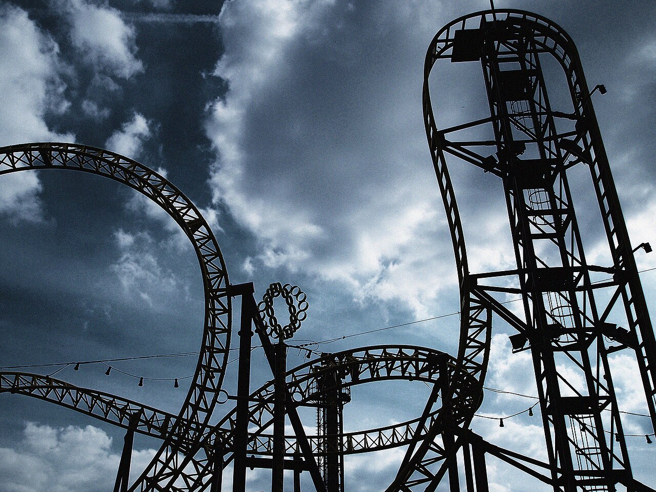 Rage roller coaster silhouetted against the sky at Southend seafront