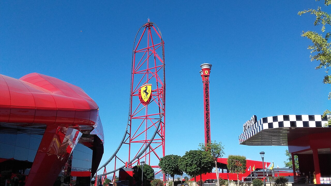 Red Force towering over the Ferrari Land park at PortAventura World