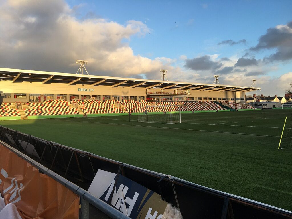 The Bisley Stand and pitch at Rodney Parade, Newport