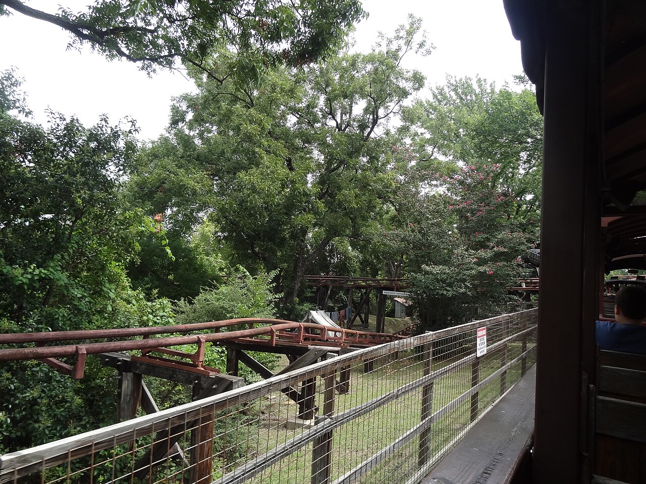 View from the Runaway Mine Train as it crosses wooden trestles through the trees