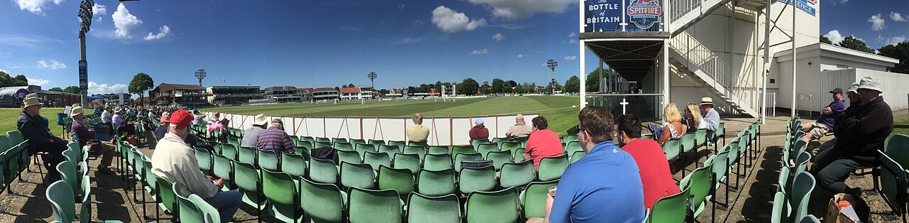 Wide panorama of the St Lawrence Ground in Canterbury on a county match day