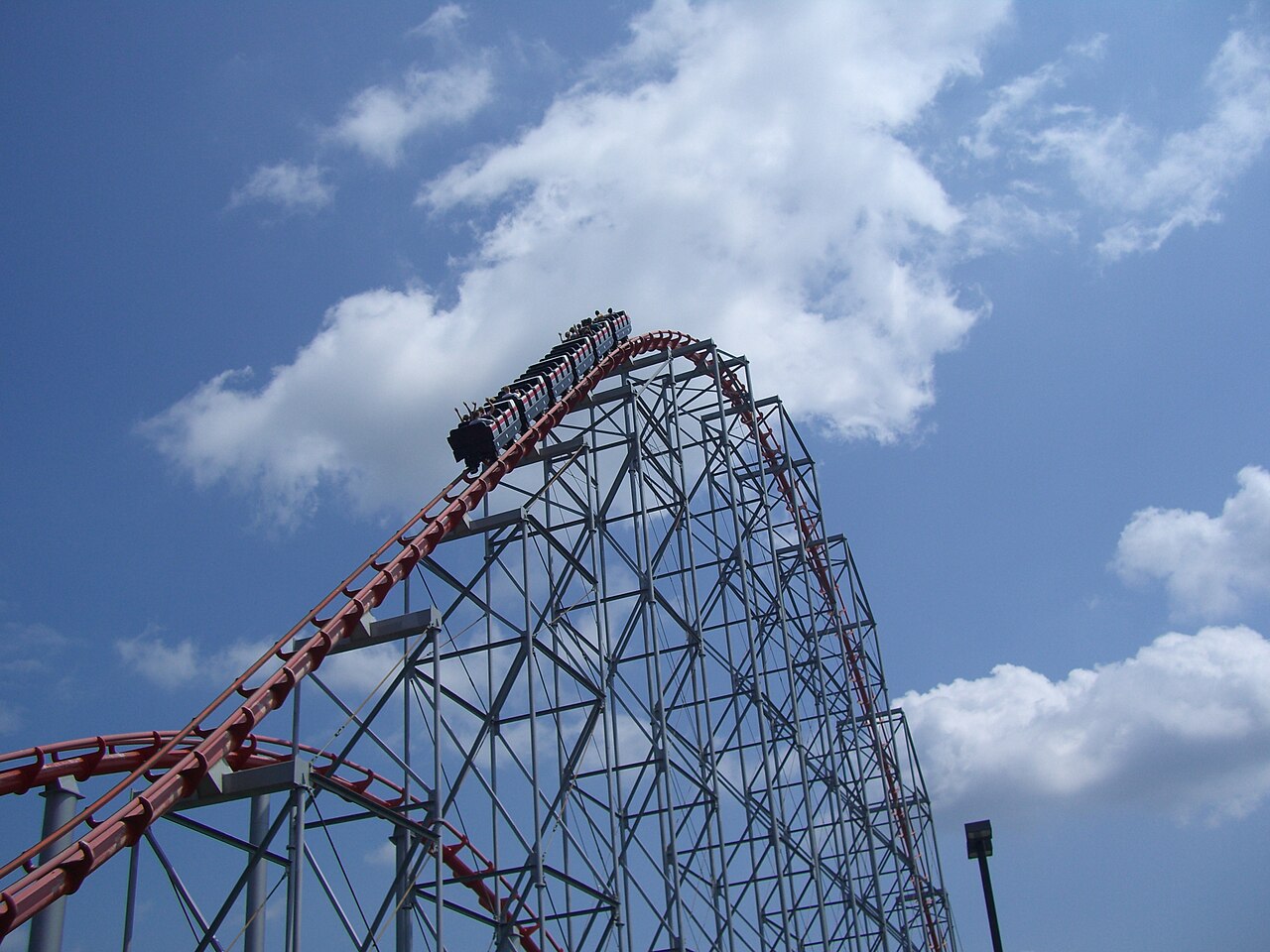 Steel Force train cresting the first airtime hill at Dorney Park