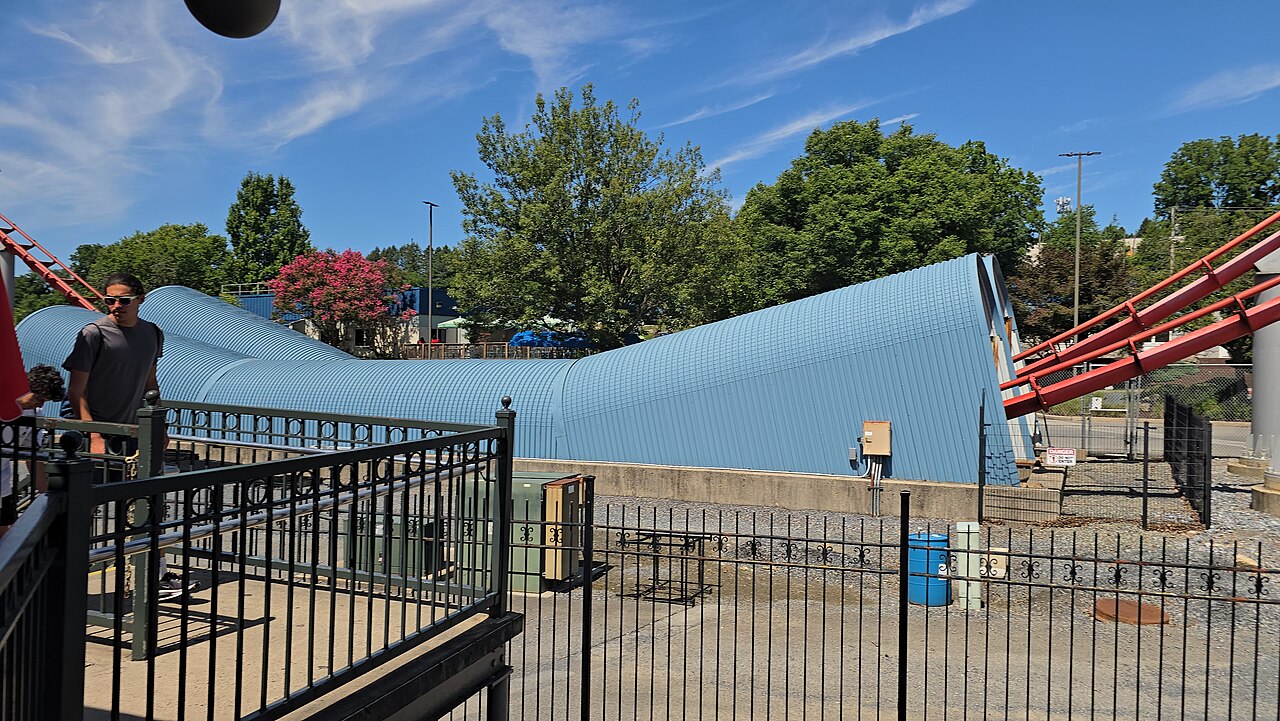 The tunnels at the base of Steel Force's first drop at Dorney Park