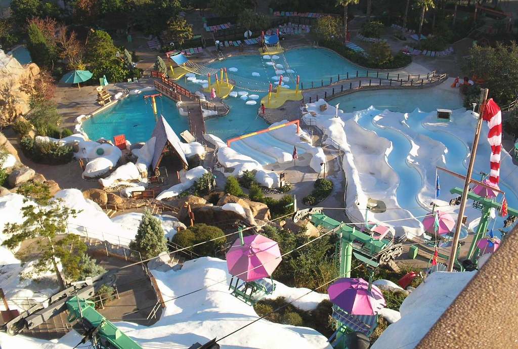 View over Disney's Blizzard Beach from the Summit Plummet stairs