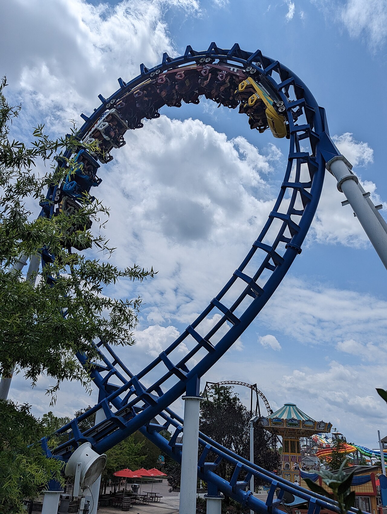 Train of The Flying Cobras inverting through the vertical loop at Carowinds