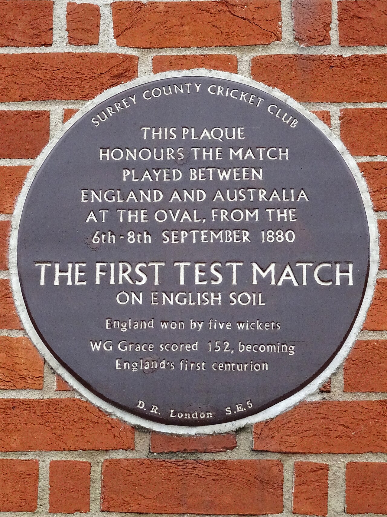 Surrey County Cricket Club plaque commemorating the first Test match on English soil, September 1880