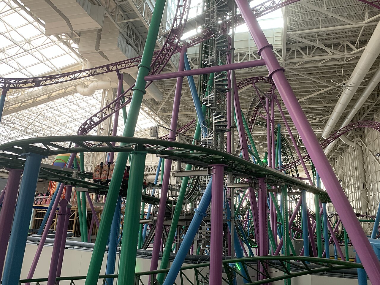 TMNT Shellraiser's green track winding through Nickelodeon Universe at American Dream