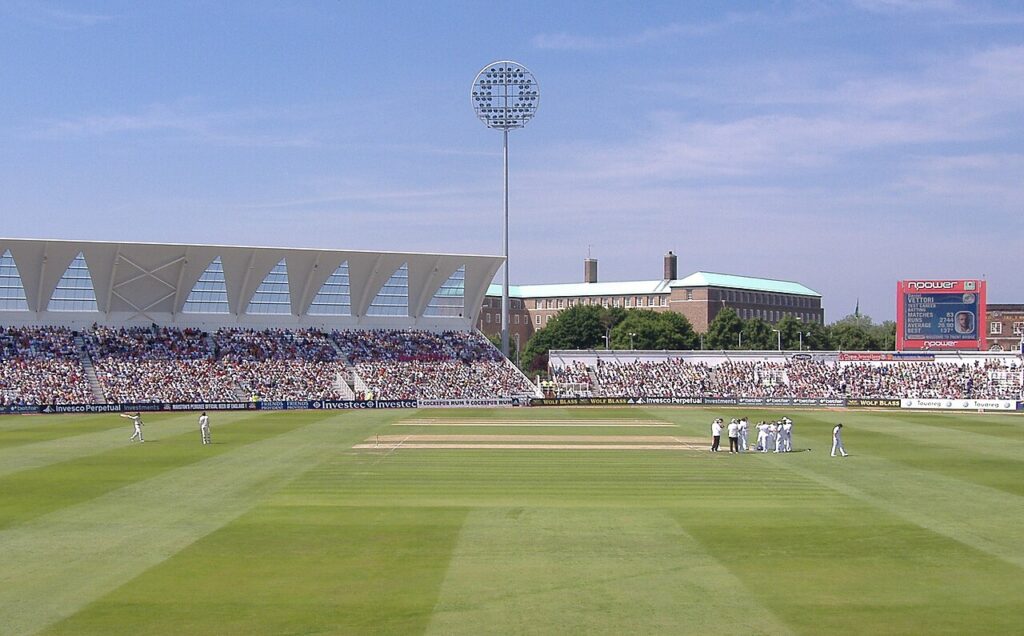 Test cricket at Trent Bridge, Nottingham, with the Radcliffe Road Stand behind