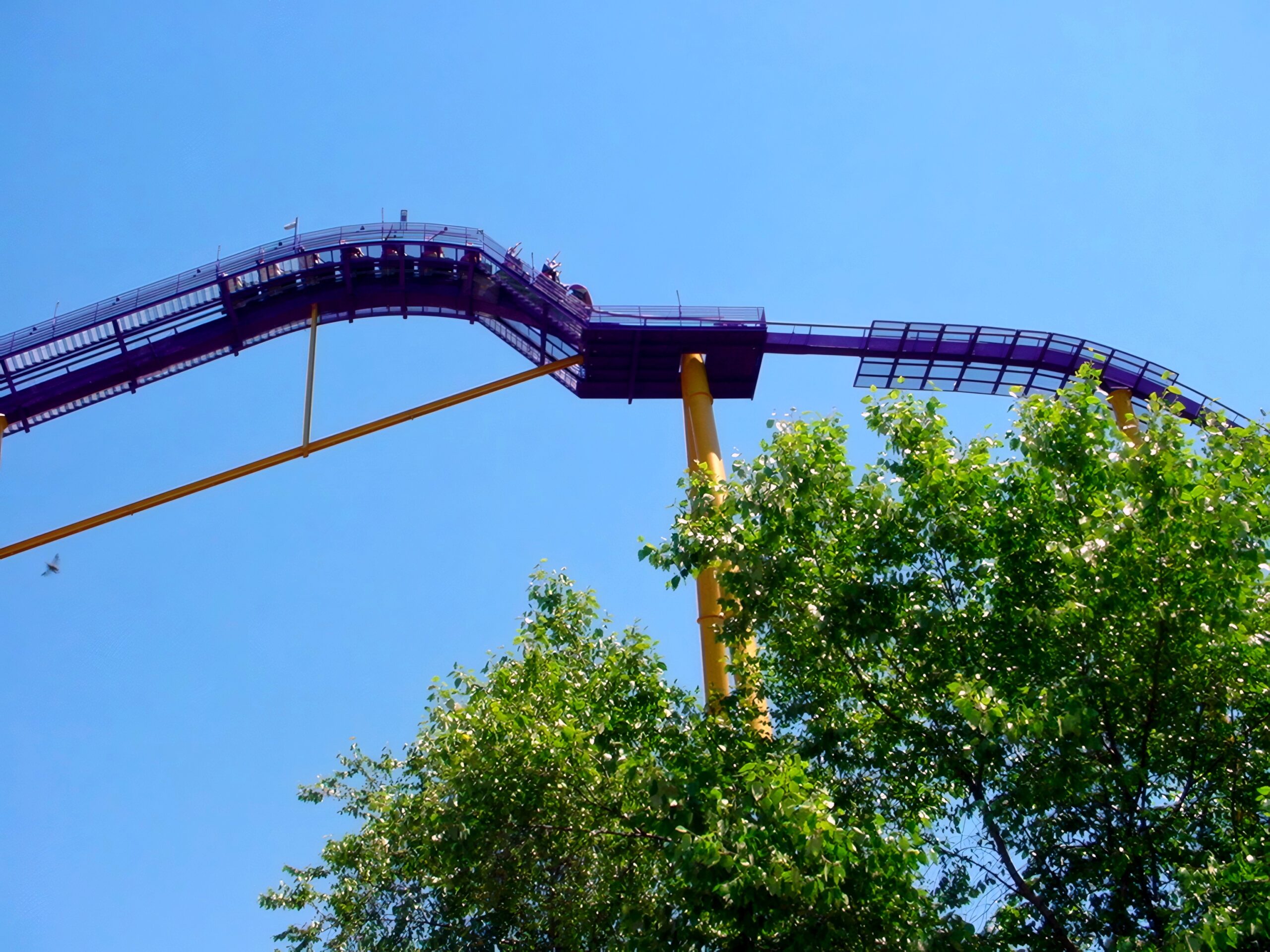 The crest of Apollo's Chariot's lift hill and the start of the 210-foot first drop, July 2001