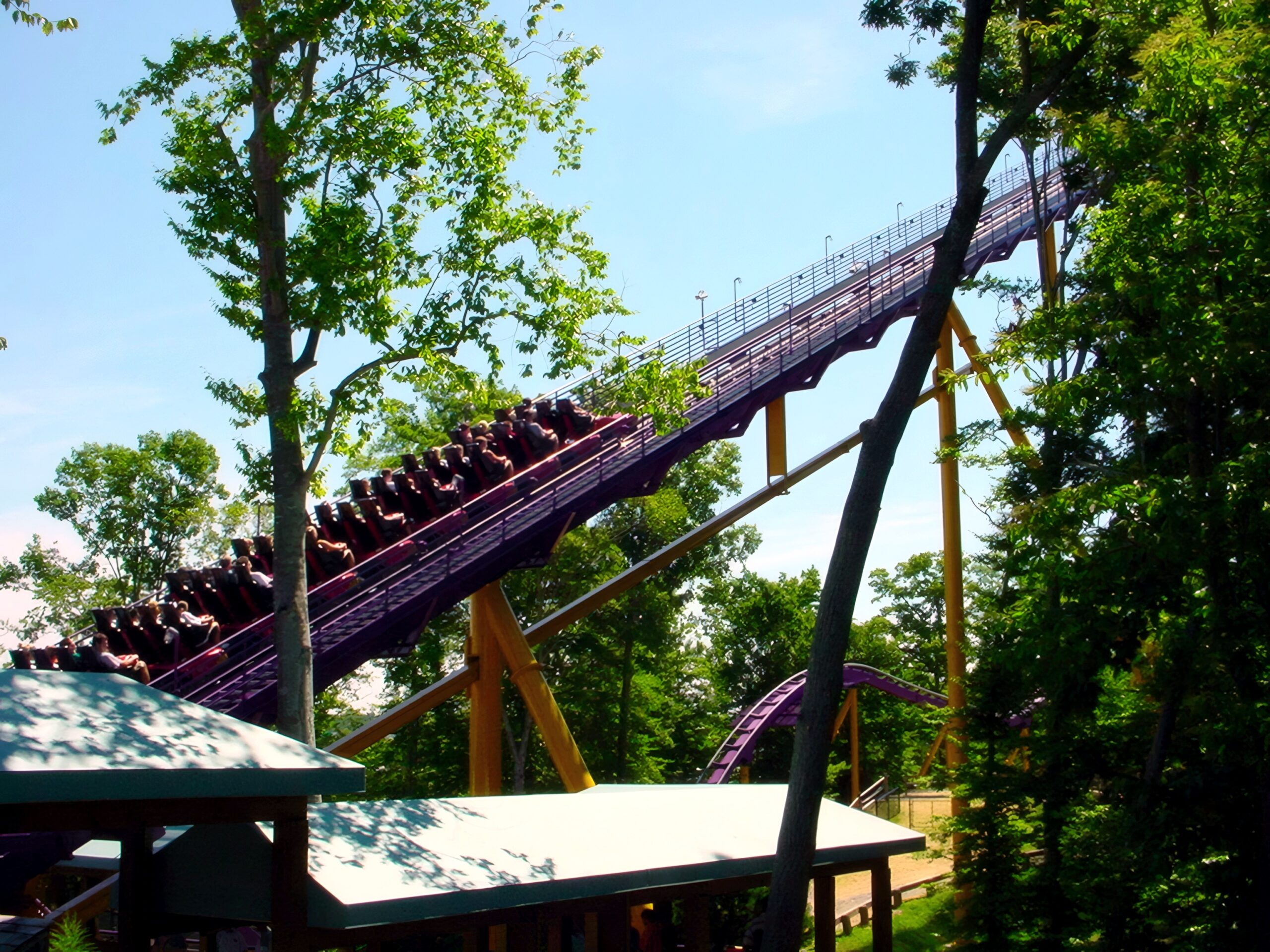 An Apollo's Chariot train climbing the 170-foot lift hill, July 2001