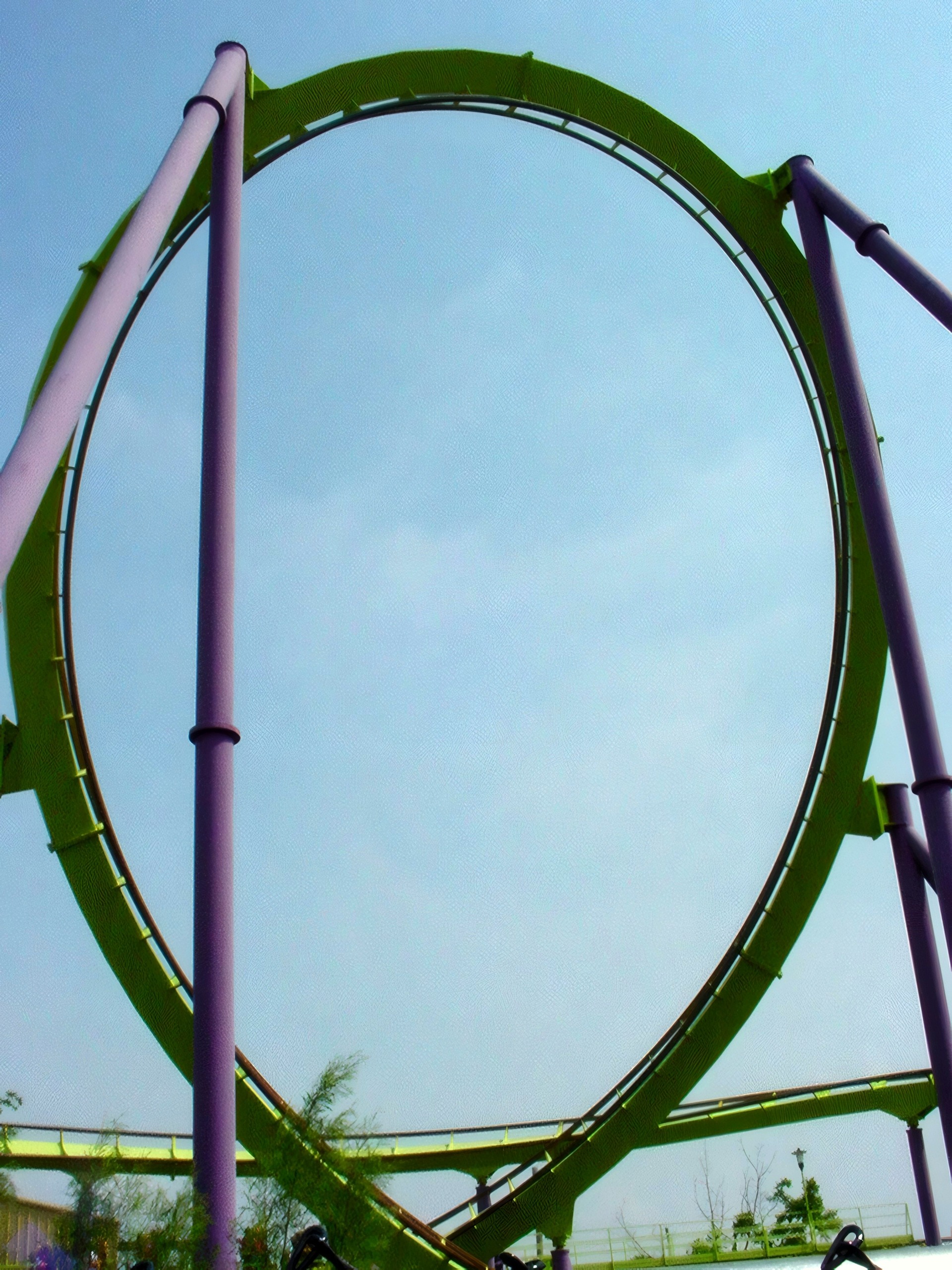Close-up of coaster loop track against sky, Chang, July 2002