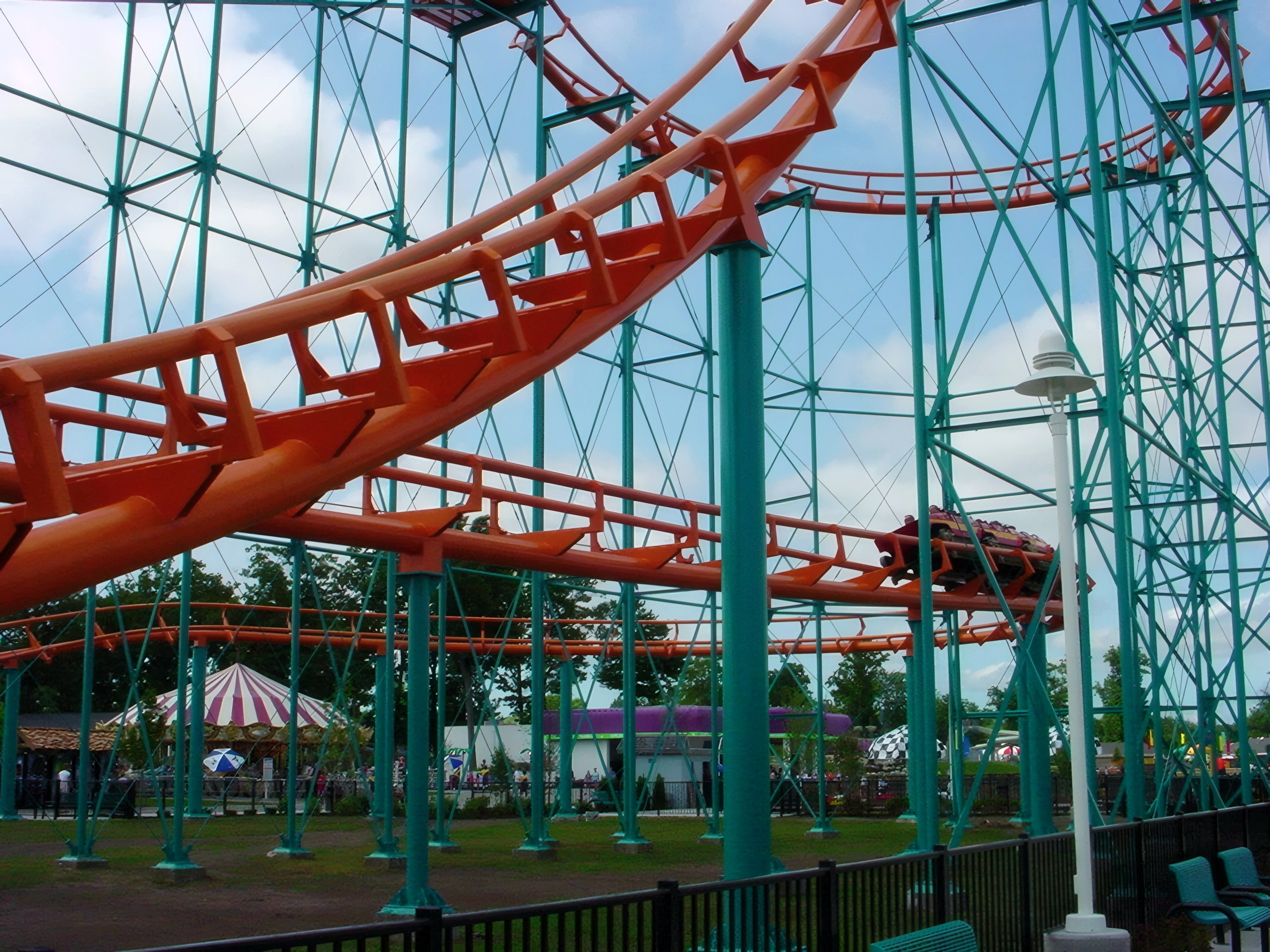Loop close-up with the carousel behind, Corkscrew, June 2002
